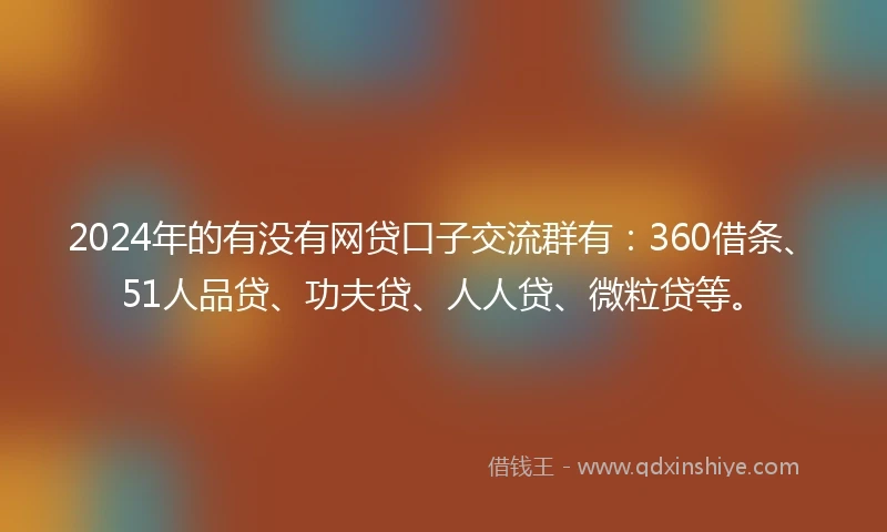 2024年的有没有网贷口子交流群有：360借条、51人品贷、功夫贷、人人贷、微粒贷等。
