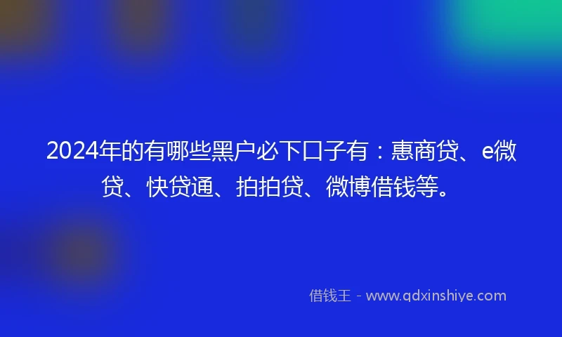 2024年的有哪些黑户必下口子有：惠商贷、e微贷、快贷通、拍拍贷、微博借钱等。