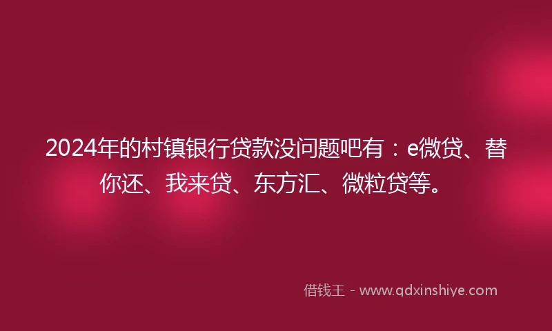 2024年的村镇银行贷款没问题吧有：e微贷、替你还、我来贷、东方汇、微粒贷等。