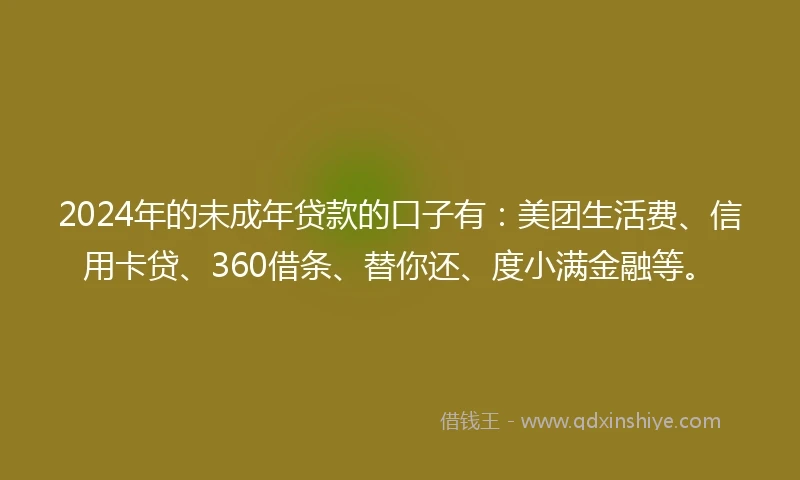 2024年的未成年贷款的口子有：美团生活费、信用卡贷、360借条、替你还、度小满金融等。