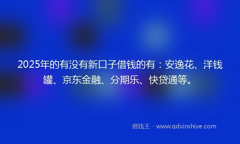 2025年的有没有新口子借钱的有：安逸花、洋钱罐、京东金融、分期乐、快贷通等。