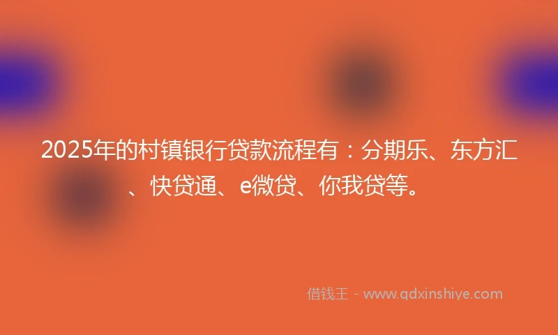 2025年的村镇银行贷款流程有：分期乐、东方汇、快贷通、e微贷、你我贷等。
