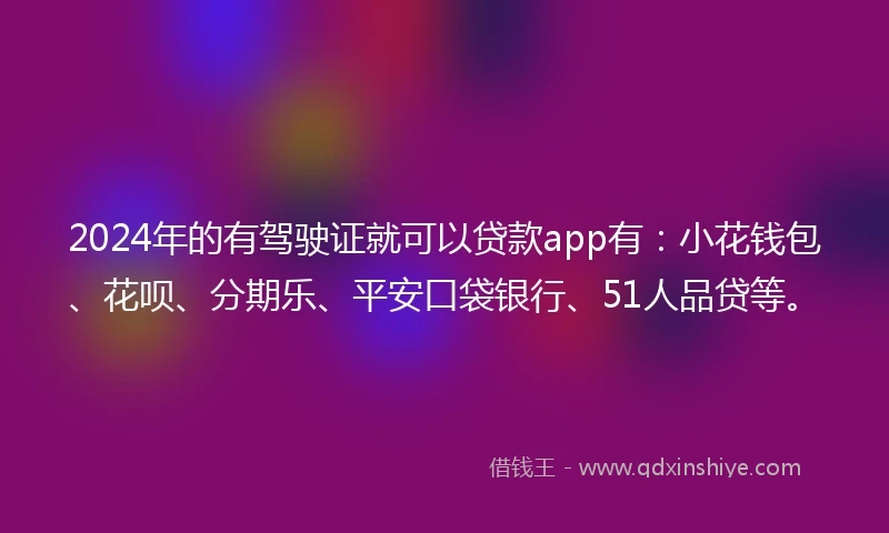 2024年的有驾驶证就可以贷款app有：小花钱包、花呗、分期乐、平安口袋银行、51人品贷等。