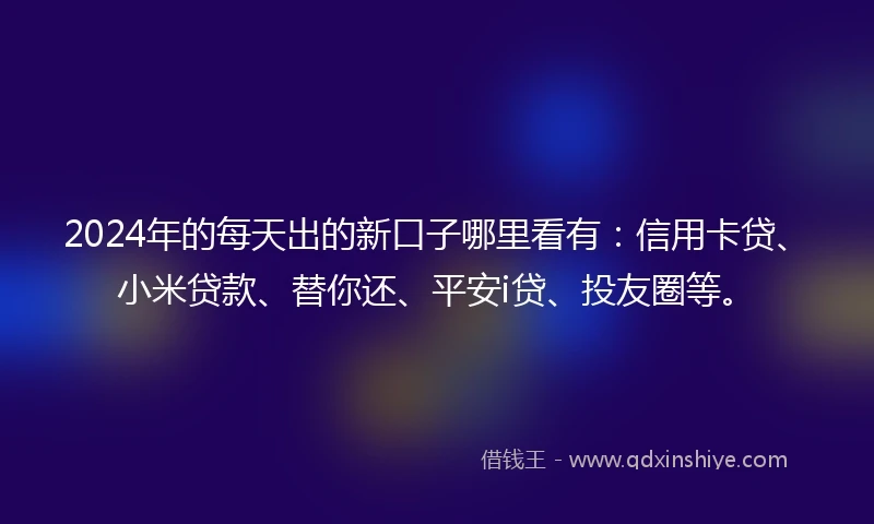 2024年的每天出的新口子哪里看有：信用卡贷、小米贷款、替你还、平安i贷、投友圈等。