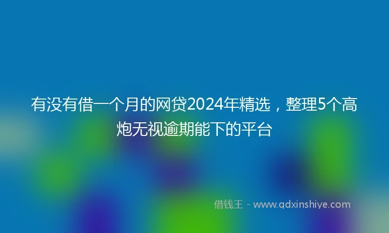 有没有借一个月的网贷2024年精选，整理5个高炮无视逾期能下的平台