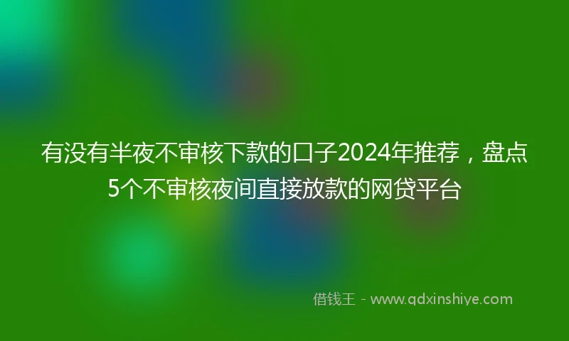 有没有半夜不审核下款的口子2024年推荐，盘点5个不审核夜间直接放款的网贷平台