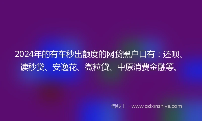 2024年的有车秒出额度的网贷黑户口有：还呗、读秒贷、安逸花、微粒贷、中原消费金融等。