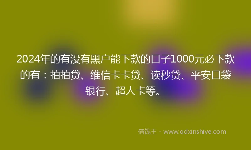 2024年的有没有黑户能下款的口子1000元必下款的有：拍拍贷、维信卡卡贷、读秒贷、平安口袋银行、超人卡等。