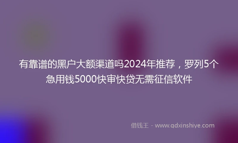 有靠谱的黑户大额渠道吗2024年推荐，罗列5个急用钱5000快审快贷无需征信软件