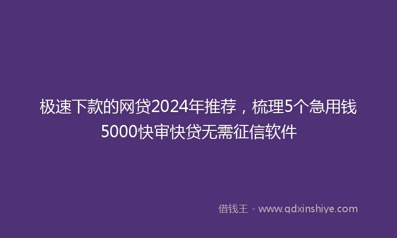 极速下款的网贷2024年推荐，梳理5个急用钱5000快审快贷无需征信软件