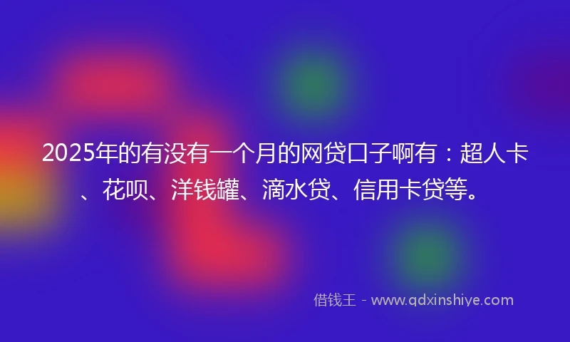2025年的有没有一个月的网贷口子啊有：超人卡、花呗、洋钱罐、滴水贷、信用卡贷等。