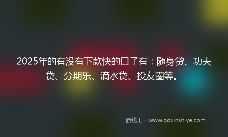2025年的有没有下款快的口子有：随身贷、功夫贷、分期乐、滴水贷、投友圈等。