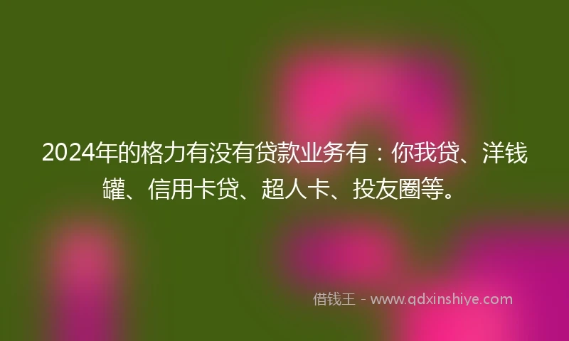 2024年的格力有没有贷款业务有：你我贷、洋钱罐、信用卡贷、超人卡、投友圈等。
