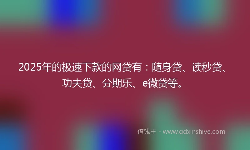 2025年的极速下款的网贷有：随身贷、读秒贷、功夫贷、分期乐、e微贷等。