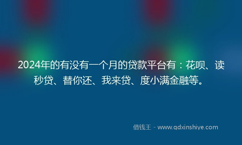 2024年的有没有一个月的贷款平台有：花呗、读秒贷、替你还、我来贷、度小满金融等。
