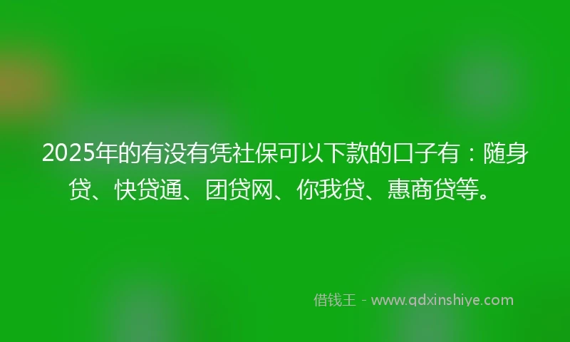 2025年的有没有凭社保可以下款的口子有：随身贷、快贷通、团贷网、你我贷、惠商贷等。