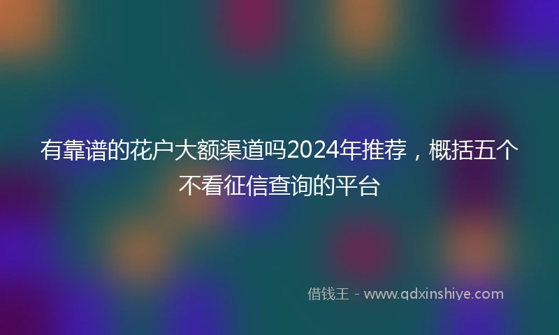 有靠谱的花户大额渠道吗2024年推荐，概括五个不看征信查询的平台