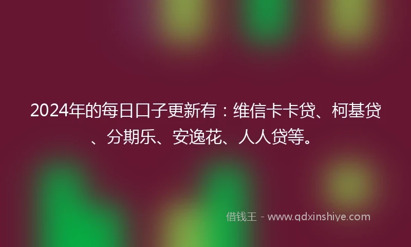 2024年的每日口子更新有：维信卡卡贷、柯基贷、分期乐、安逸花、人人贷等。