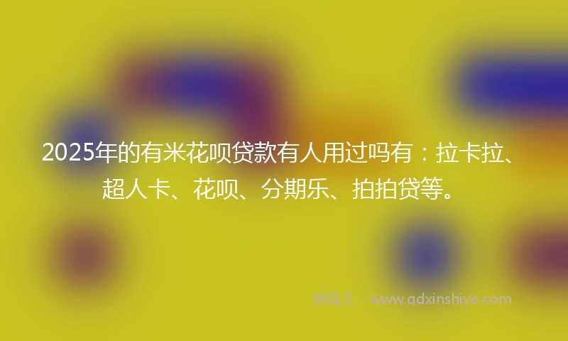 2025年的有米花呗贷款有人用过吗有：拉卡拉、超人卡、花呗、分期乐、拍拍贷等。