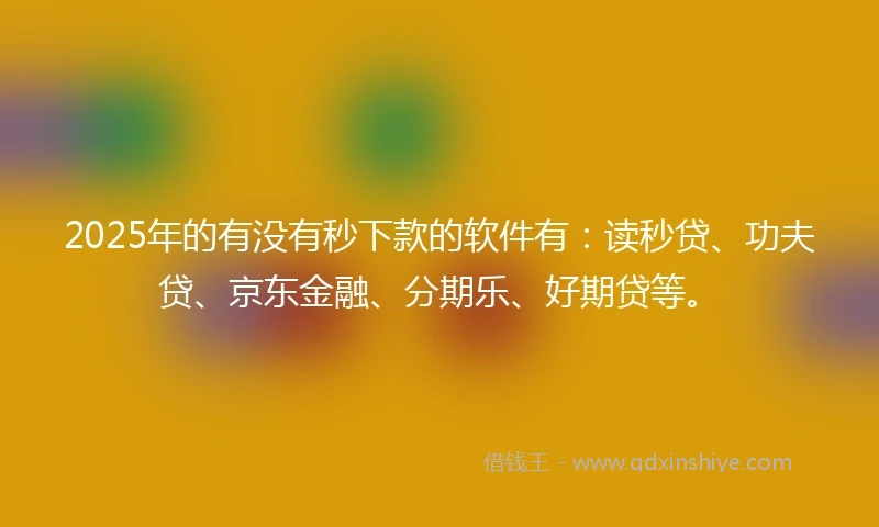 2025年的有没有秒下款的软件有：读秒贷、功夫贷、京东金融、分期乐、好期贷等。