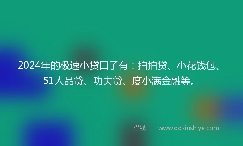 2024年的极速小贷口子有：拍拍贷、小花钱包、51人品贷、功夫贷、度小满金融等。