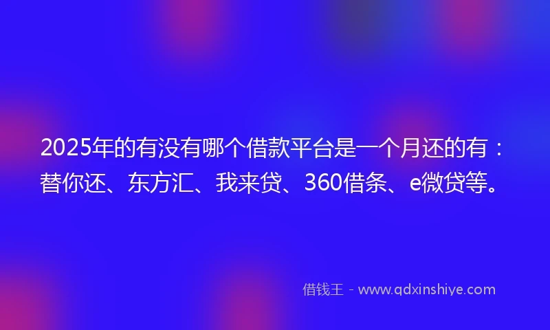 2025年的有没有哪个借款平台是一个月还的有：替你还、东方汇、我来贷、360借条、e微贷等。