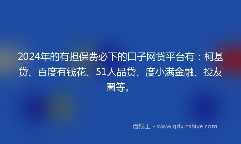 2024年的有担保费必下的口子网贷平台有：柯基贷、百度有钱花、51人品贷、度小满金融、投友圈等。