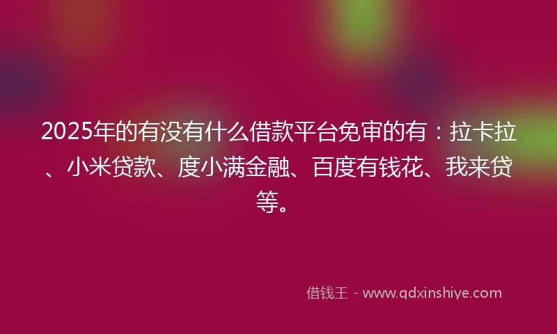 2025年的有没有什么借款平台免审的有：拉卡拉、小米贷款、度小满金融、百度有钱花、我来贷等。
