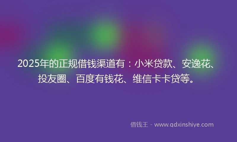 2025年的正规借钱渠道有：小米贷款、安逸花、投友圈、百度有钱花、维信卡卡贷等。