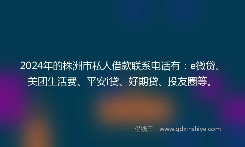 2024年的株洲市私人借款联系电话有：e微贷、美团生活费、平安i贷、好期贷、投友圈等。