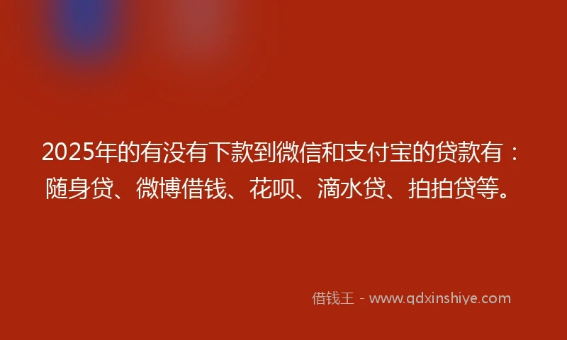 2025年的有没有下款到微信和支付宝的贷款有：随身贷、微博借钱、花呗、滴水贷、拍拍贷等。