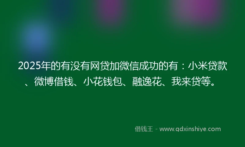 2025年的有没有网贷加微信成功的有：小米贷款、微博借钱、小花钱包、融逸花、我来贷等。