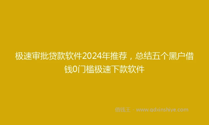 极速审批贷款软件2024年推荐，总结五个黑户借钱0门槛极速下款软件
