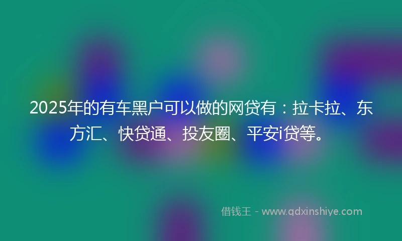 2025年的有车黑户可以做的网贷有：拉卡拉、东方汇、快贷通、投友圈、平安i贷等。