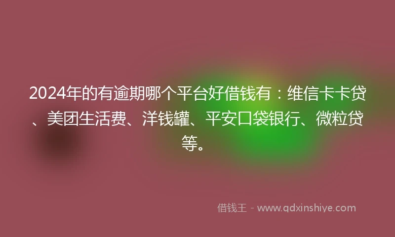 2024年的有逾期哪个平台好借钱有：维信卡卡贷、美团生活费、洋钱罐、平安口袋银行、微粒贷等。