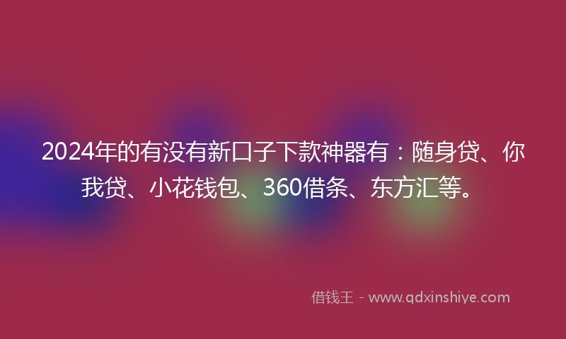 2024年的有没有新口子下款神器有：随身贷、你我贷、小花钱包、360借条、东方汇等。