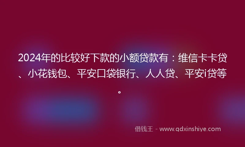 2024年的比较好下款的小额贷款有：维信卡卡贷、小花钱包、平安口袋银行、人人贷、平安i贷等。