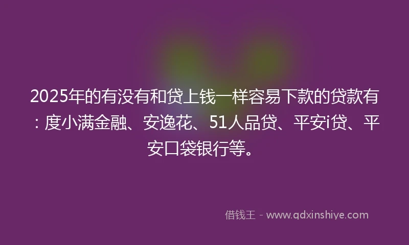 2025年的有没有和贷上钱一样容易下款的贷款有：度小满金融、安逸花、51人品贷、平安i贷、平安口袋银行等。