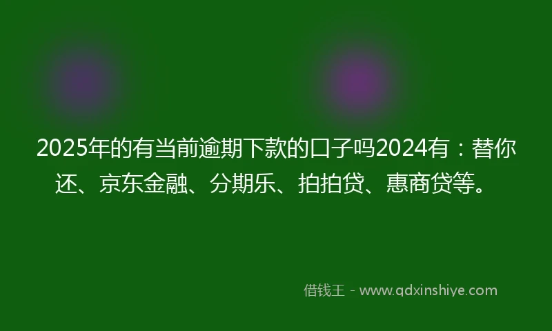 2025年的有当前逾期下款的口子吗2024有：替你还、京东金融、分期乐、拍拍贷、惠商贷等。