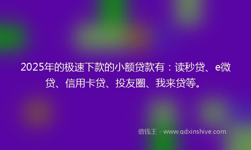 2025年的极速下款的小额贷款有：读秒贷、e微贷、信用卡贷、投友圈、我来贷等。