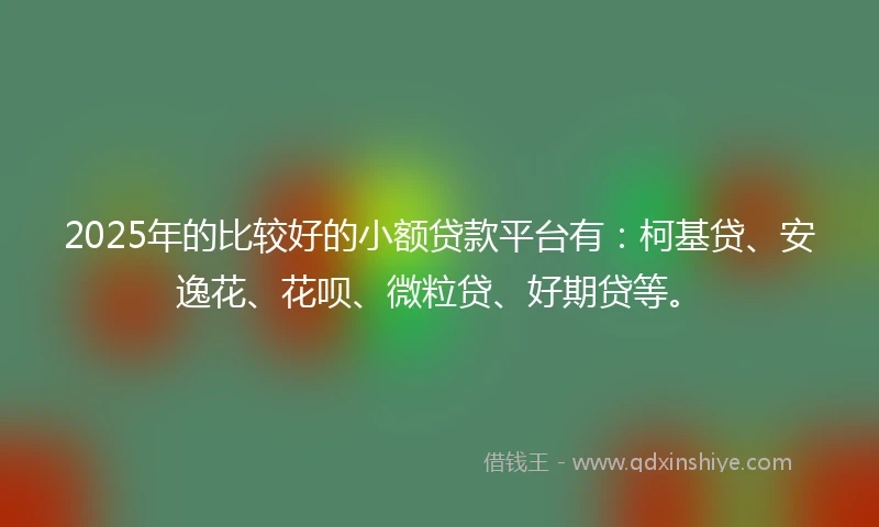 2025年的比较好的小额贷款平台有：柯基贷、安逸花、花呗、微粒贷、好期贷等。