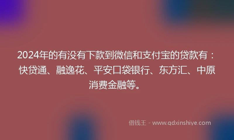 2024年的有没有下款到微信和支付宝的贷款有：快贷通、融逸花、平安口袋银行、东方汇、中原消费金融等。