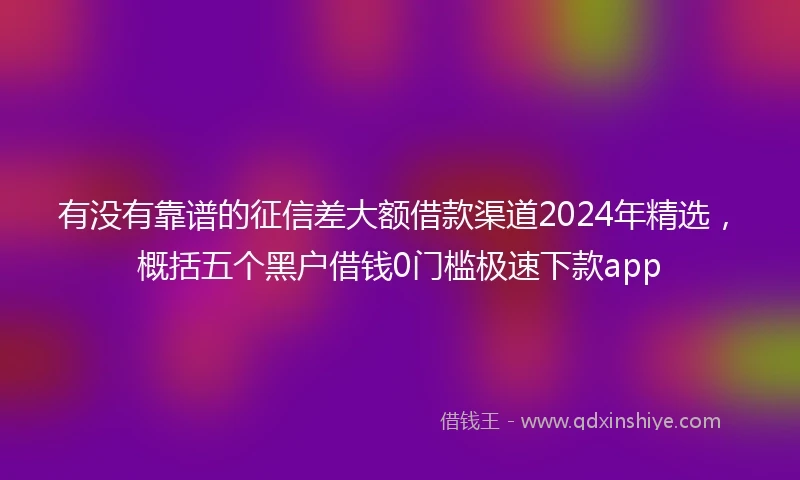 有没有靠谱的征信差大额借款渠道2024年精选，概括五个黑户借钱0门槛极速下款app
