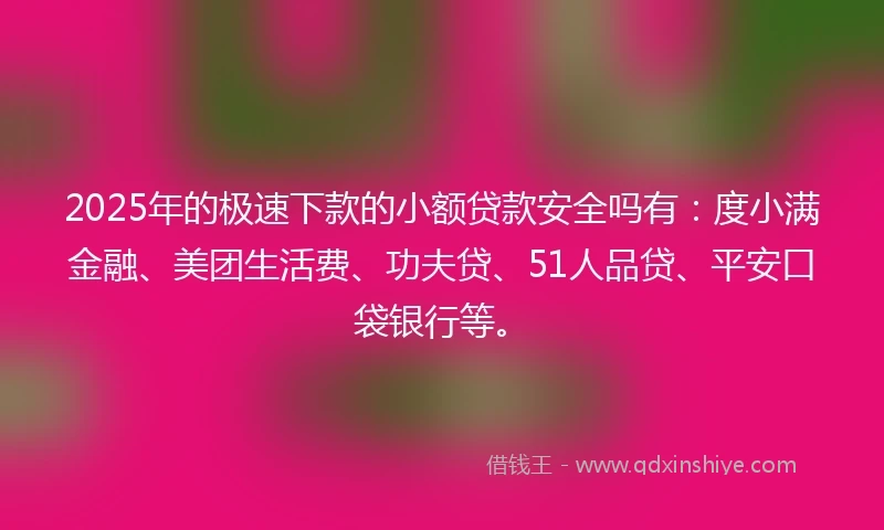 2025年的极速下款的小额贷款安全吗有：度小满金融、美团生活费、功夫贷、51人品贷、平安口袋银行等。
