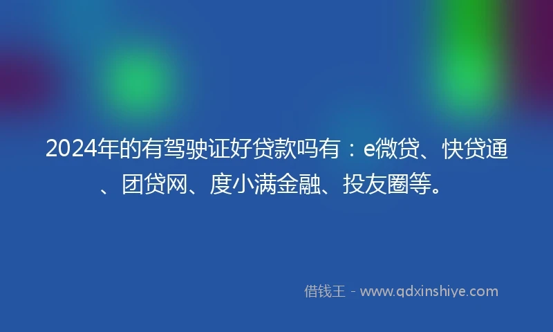 2024年的有驾驶证好贷款吗有：e微贷、快贷通、团贷网、度小满金融、投友圈等。
