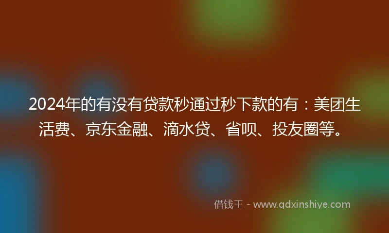 2024年的有没有贷款秒通过秒下款的有：美团生活费、京东金融、滴水贷、省呗、投友圈等。