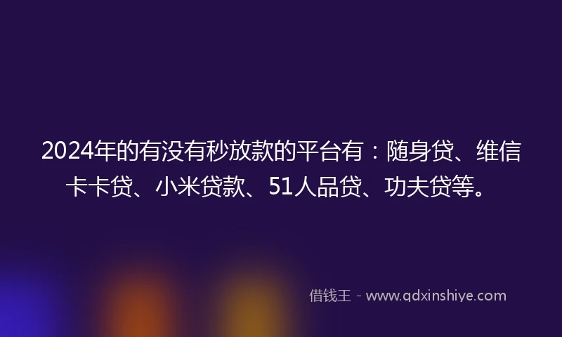 2024年的有没有秒放款的平台有：随身贷、维信卡卡贷、小米贷款、51人品贷、功夫贷等。