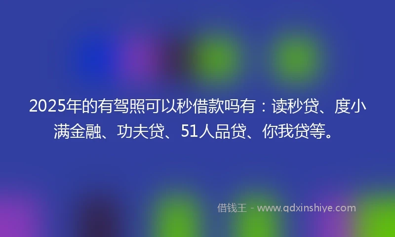 2025年的有驾照可以秒借款吗有：读秒贷、度小满金融、功夫贷、51人品贷、你我贷等。
