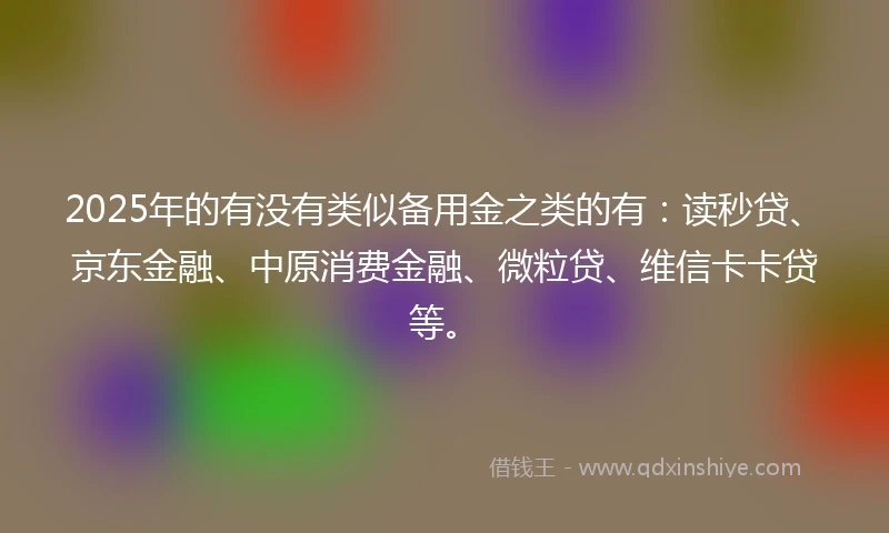 2025年的有没有类似备用金之类的有：读秒贷、京东金融、中原消费金融、微粒贷、维信卡卡贷等。