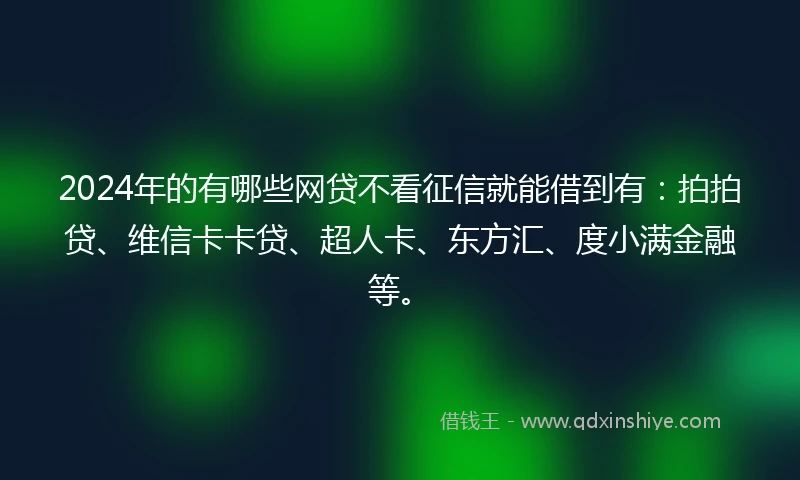 2024年的有哪些网贷不看征信就能借到有：拍拍贷、维信卡卡贷、超人卡、东方汇、度小满金融等。